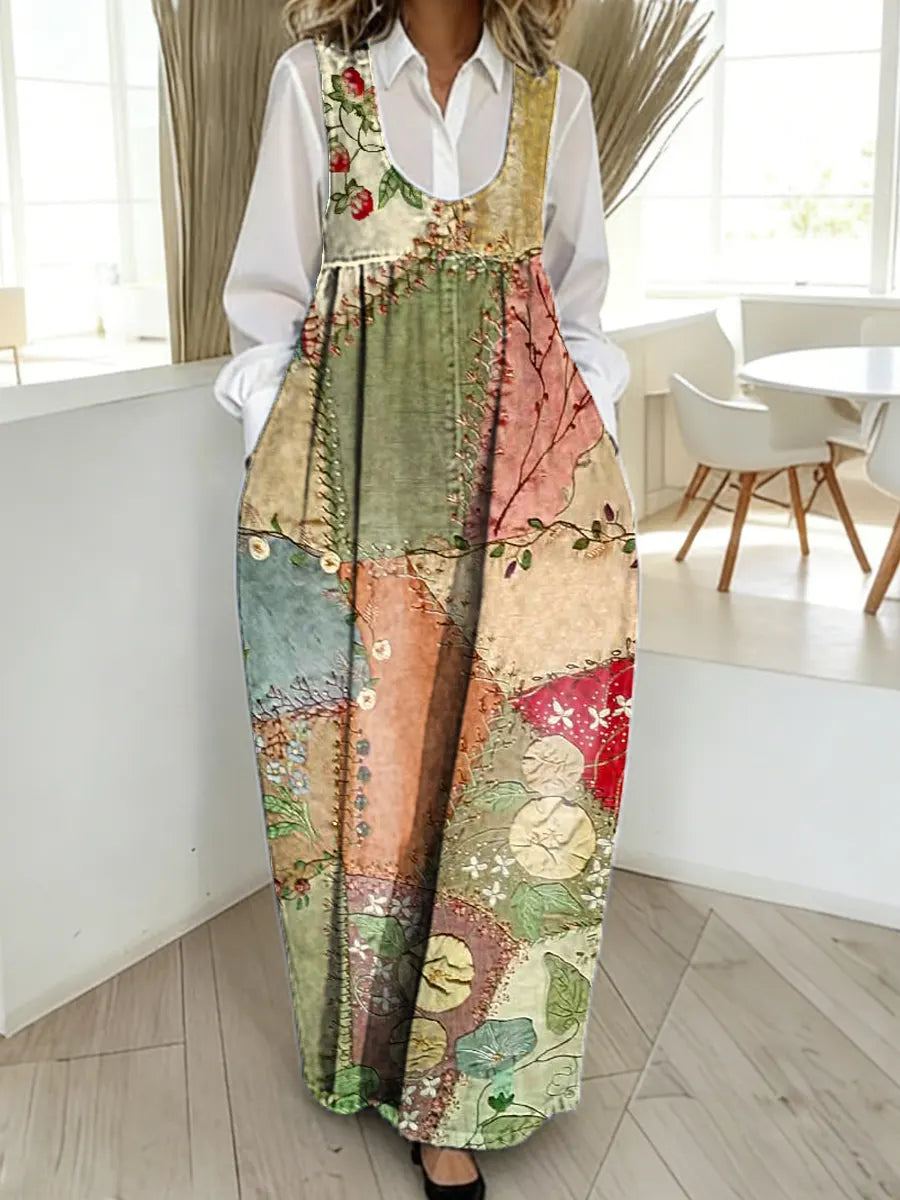 Women's Vintage Pattern Art Print Casual  Denim Dress