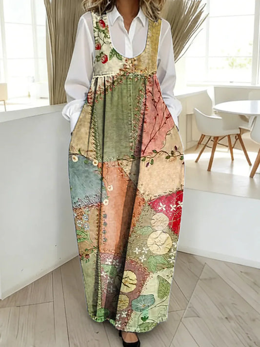 Women's Vintage Pattern Art Print Casual  Denim Dress
