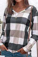 Plaid Print V-neck Long Sleeves Casual Sweatshirt