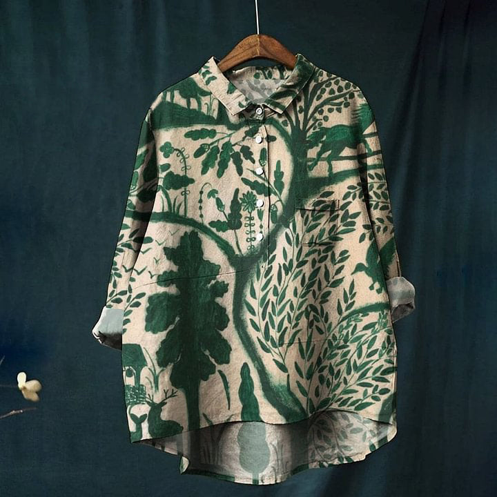 Women's Print Casual Cotton And Linen Shirt