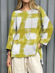 Women's  Brushstroke Printed  Casual  Cotton And Linen  Shirt