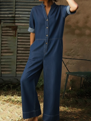 Women's Casual Denim Wide-leg Jumpsuit