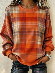 Casual Plaid Crew Neck Long Sleeve Sweatshirt