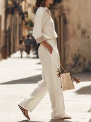 Women's Retro Vacation Art Comfortable Loose Pants Cotton Linen Two-piece Set