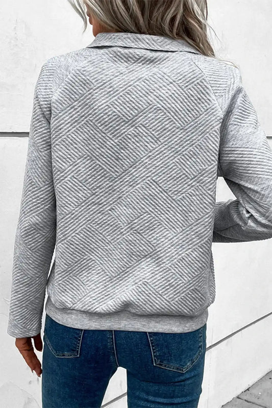 Light Grey Textured Buttoned Sweatshirt