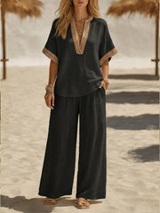 Casual Linen And Cotton Two-piece Set