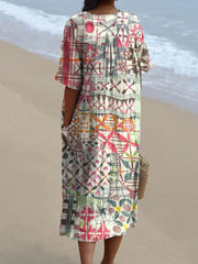 Women's Vintage Abstract Painting Art Print Flowy Dress