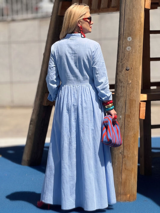 Women's Solid-color Pleated Long Cotton Dress