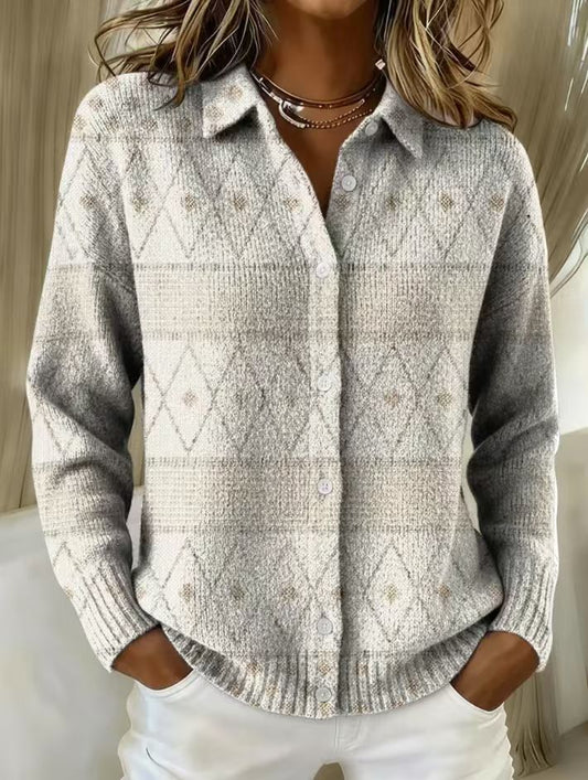 Women's Vintage Print Collared Sweater