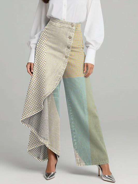 Women's Vintage Geometry Patterns Print High-waisted Relaxed Fit Wide-leg Jeans With A Stylish Design