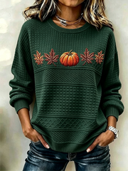 Casual Crew Neck Maple Leaf Sweatshirt Printing