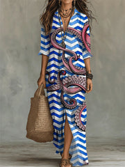Women's Octopus Stripes Pattern-printed Casual Long Dress