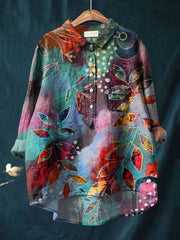 Abstrct  leaves Art Print Casual Cotton And Linen Shirt