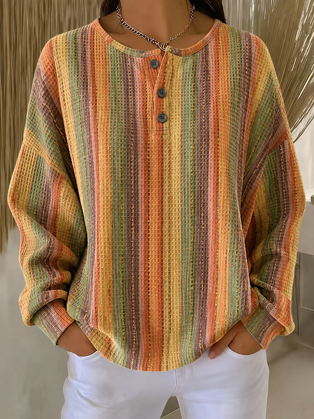 Vintage Abstract Henley Collar Long Sleeve Sweatshirt