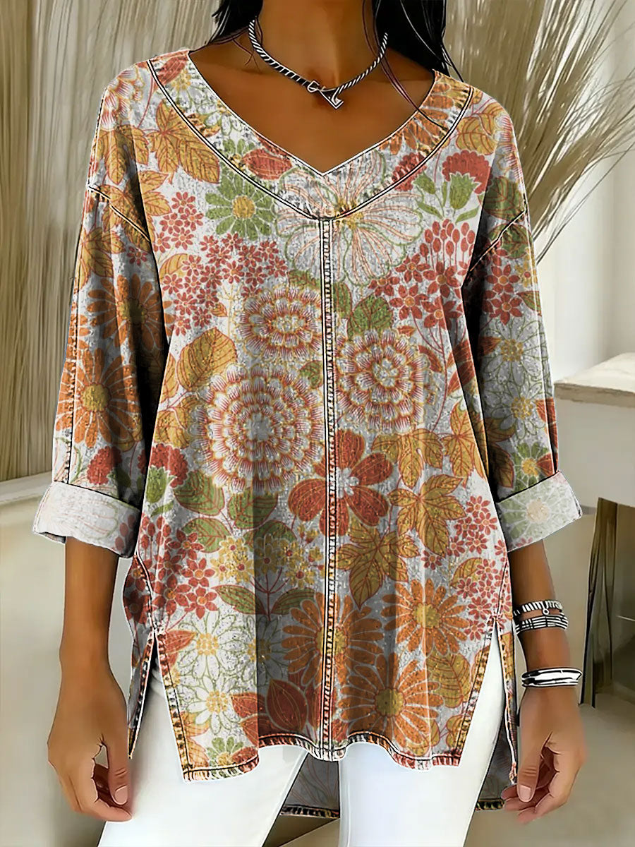 Women's Flowers Floral Patterns Art Casual Washed Denim  Top