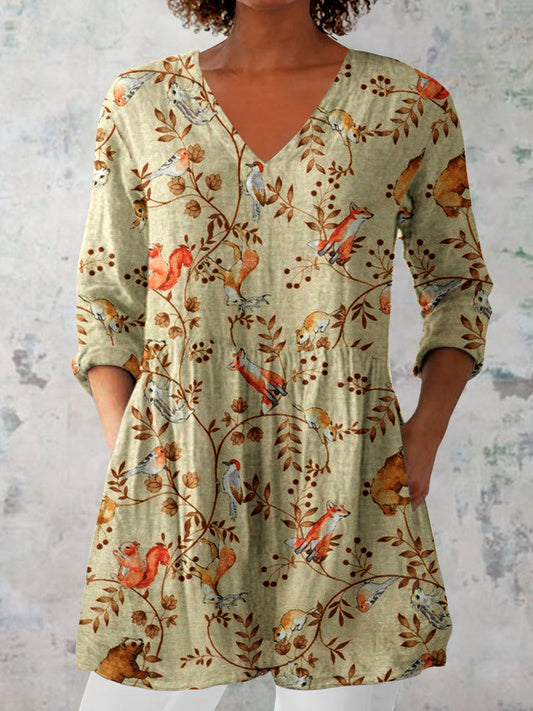 Women's Elegant Floral Pattern  V neck Top