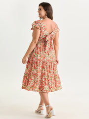 Floral Print Sweetheart Neckline Midi Dress
