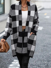 Loose Plaid Color Block Knitted Cardigan Sweater
