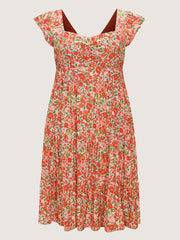 Floral Print Sweetheart Neckline Midi Dress