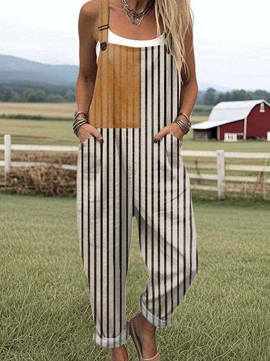 Women's  Vintage Abstract Geometric Art Print Casual  Wide Leg Jumpsuit