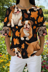 Womens Black Floral Dog Print Casual Waffle Cotton Shirt