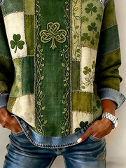 Women Shamrock Crew Neck Long Sleeve Vintage Daily Fall Sweatshirt