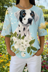 Womens Sky Blue Dalmatian Floral Print Casual Waffle Cotton Shirt