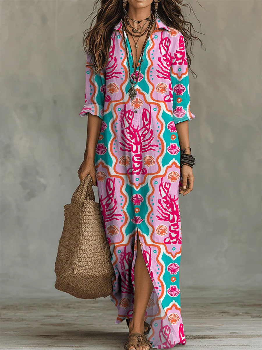 Women's Lobster Art Printed Casual Long Dress