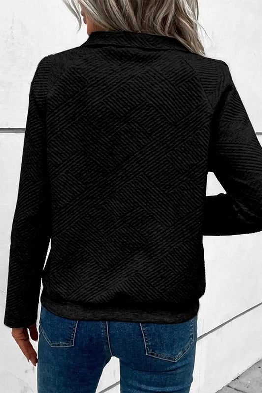Textured Black Knit Hooded Sweatshirt