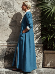 Casual Color-block Sleeveless Linen And Cotton Dress