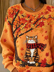 Casual Cat Crew Neck Long Sleeve Sweatshirt