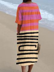 Abstract Painterly V-neck Resort Dress
