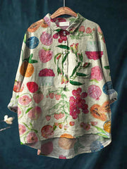 Women's Vintage Fruit Art Print Casual Cotton And Linen Shirt