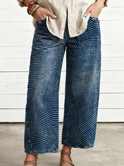 Women's Vintage Geometric Art Print Casual  Trousers With Pockets