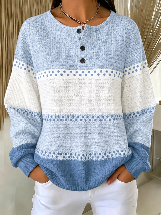 Casual Color Block Henley Collar Long Sleeve Sweatshirt