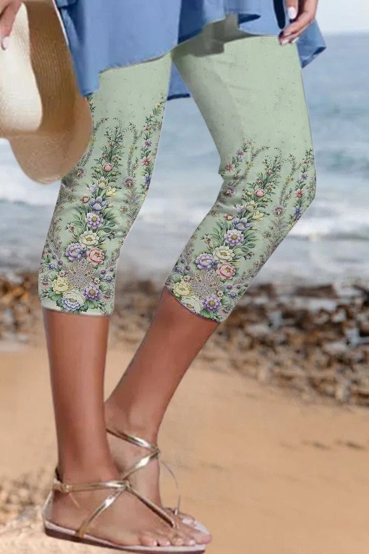 Floral Print Beach Cropped Leggings