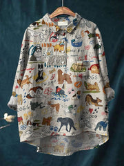 Women's Cute Dog Art Print Casual Cotton And Linen Shirt