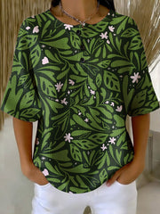 Women's Vintage Flowers Pattern Printed Casual Cotton Waffle Knit Sweatshirt
