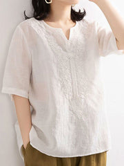 Women's Embroidered Loose V-neck T-shirt