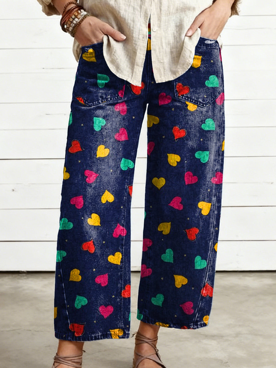 Women's Valentine's Day Heart Art Print Casual  Trousers With Pockets