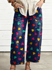 Women's Valentine's Day Heart Art Print Casual  Trousers With Pockets
