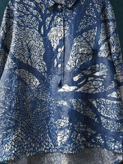 Vintage Lovely Floral Art Print Casual Cotton And Linen Shirt