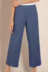 Women's Solid Color Buttons Summer Wide Leg Pants