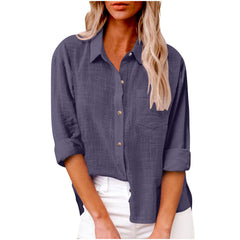Plain Shirt Collar Long Sleeve Regular Casual Loose Shirt