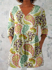 Women's Elegant Floral Pattern V neck  Top