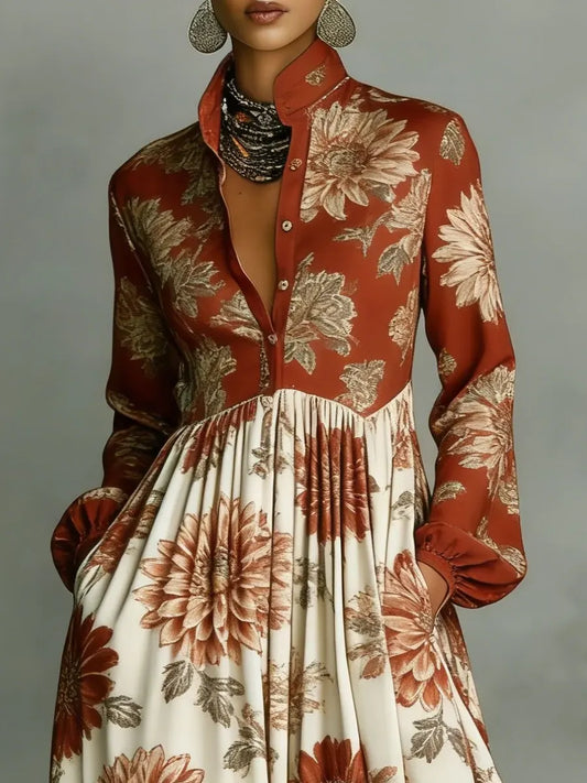 Women's Retro Floral Art Elegant Romantic Casual Vacation Maxi Dress