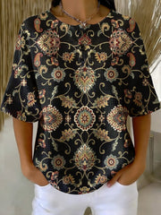 Women's Vintage Hippie Flowers Pattern Printed Casual Cotton Waffle Knit Sweatshirt