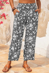 Floral Print with Pockets Elastic Waist Pants