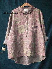 Women's Vintage Floral Art Print Casual Cotton And Linen Shirt