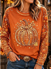 Casual Maple Leaf Crew Neck Long Sleeve T-shirt
